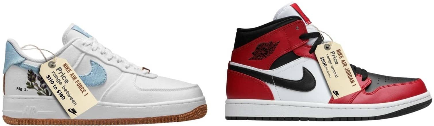 jordan 1 size compared to air force 1